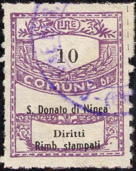 Marca da Bollo del Comune di SAN DONATO DI NINEA su Carta Bianca di dimensioni 21,5 x 28 mm