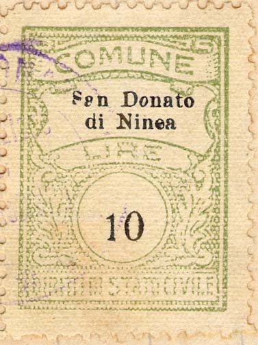 Marca da Bollo del Comune di SAN DONATO DI NINEA su Carta Bianca Sottile di dimensioni 22,5 x 29 mm