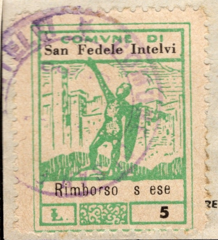 Marca da Bollo del Comune di SAN FEDELE INTELVI su Carta Bianca di dimensioni 21 X 27 mm