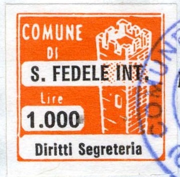 Marca da Bollo del Comune di SAN FEDELE INTELVI su Carta Bianca di dimensioni 20 x 20 mm
