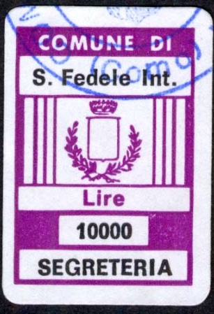 Marca da Bollo del Comune di SAN FEDELE INTELVI su Carta Bianca di dimensioni 17 x 22 mm