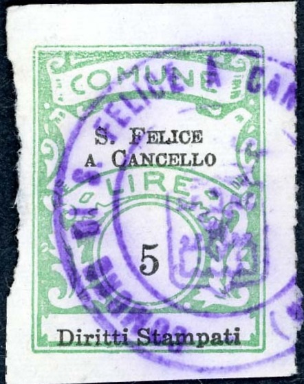 Marca da Bollo del Comune di SAN FELICE A CANCELLO su Carta Bianca Sottile di dimensioni 22 x 29 mm