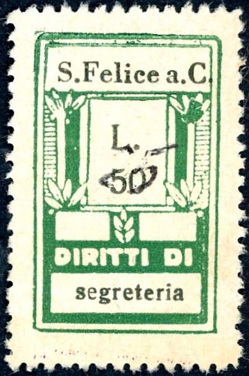 Marca da Bollo del Comune di SAN FELICE A CANCELLO su Carta Bianca Sottile di dimensioni 18,5 x 30 mm