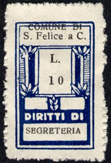 Marca da Bollo del Comune di SAN FELICE A CANCELLO su Carta Bianca Sottile di dimensioni 18,5 x 30 mm