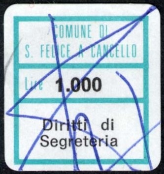 Marca da Bollo del Comune di SAN FELICE A CANCELLO su Carta Bianca di dimensioni 19,5 x 30 mm