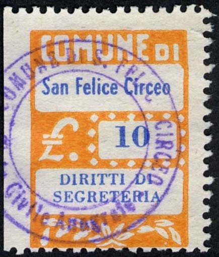Marca da Bollo del Comune di SAN FELICE CIRCEO su Carta Bianca di dimensioni 22 x 28 mm
