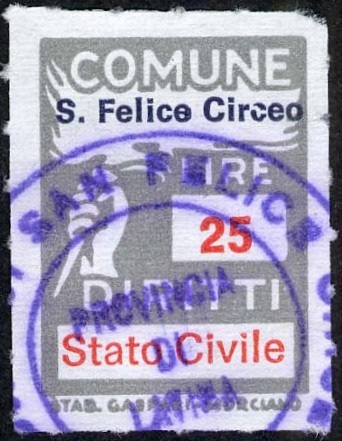 Marca da Bollo del Comune di SAN FELICE CIRCEO su Carta Bianca Sottile di dimensioni 18,5 c 26 mm