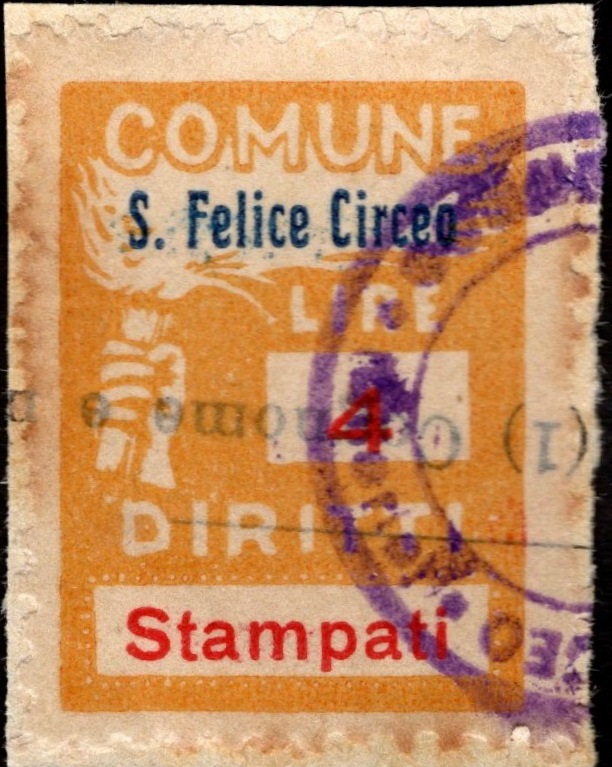 Marca da Bollo del Comune di SAN FELICE CIRCEO su Carta Bianca Sottile di dimensioni 18,5 c 26 mm