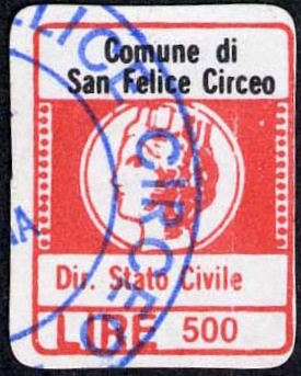 Marca da Bollo del Comune di SAN FELICE CIRCEO su Carta Bianca di dimensioni 16 x 20 mm