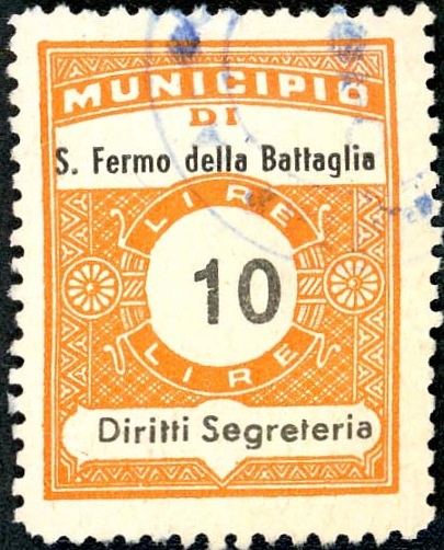 Marca da Bollo del Comune di SAN FERMO DELLA BATTAGLIA su Carta Bianca Sottile di dimensioni 22 x 29 mm