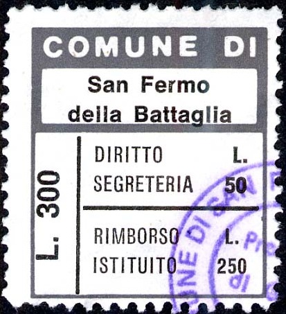 Marca da Bollo del Comune di SAN FERMO DELLA BATTAGLIA su Carta Bianca di dimensioni 24 x 27 mm