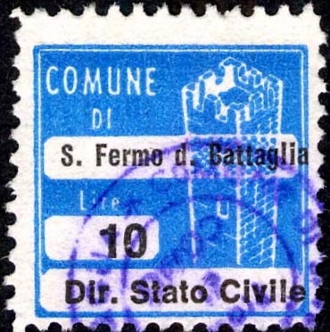 Marca da Bollo del Comune di SAN FERMO DELLA BATTAGLIA su Carta Bianca di dimensioni 20 x 20 mm