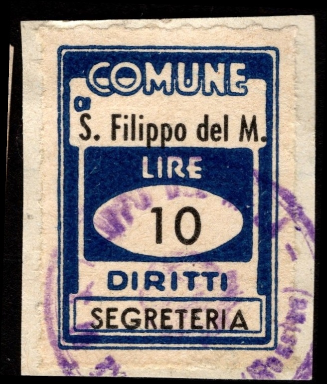 Marca da Bollo del Comune di SAN FILIPPO DEL MELA su Carta Bianca di dimensioni 23 x 27 mm