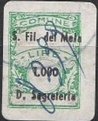 Marca da Bollo del Comune di SAN FILIPPO DEL MELA su Carta Bianca di dimensioni 18 x 23 mm