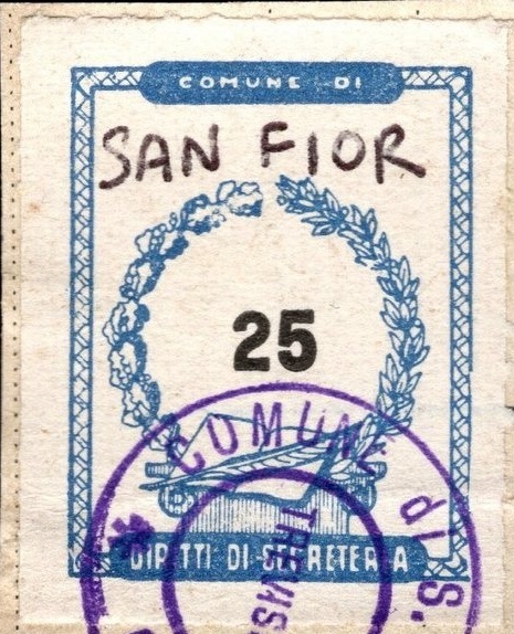Marca da Bollo del Comune di SAN FIOR su Carta Bianca di dimensioni mm