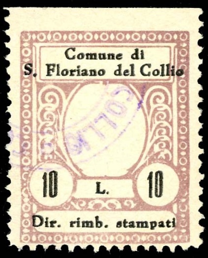 Marca da Bollo del Comune di SAN FLORIANO DEL COLLIO su Carta Bianca di dimensioni 23,5 x 29,5 mm