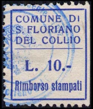 Marca da Bollo del Comune di SAN FLORIANO DEL COLLIO su Carta Bianca di dimensioni 18,5 x 22 mm