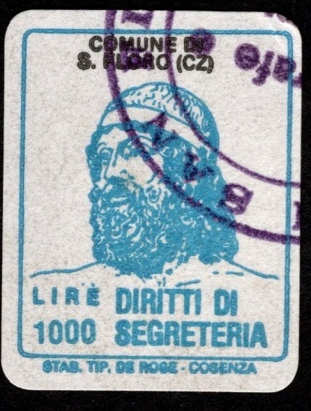 Marca da Bollo del Comune di SAN FLORO su Carta Bianca di dimensioni 13 x 23 mm