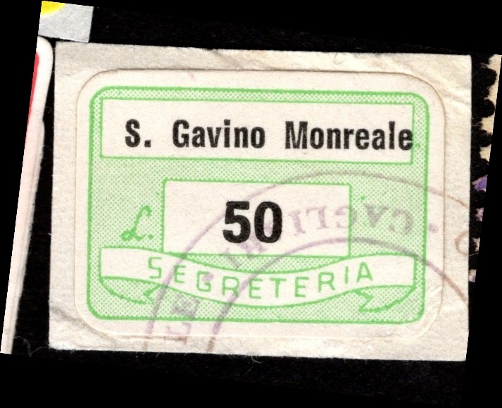 Marca da Bollo del Comune di SAN GAVINO MONREALE su Carta Bianca di dimensioni 20 x 15 mm
