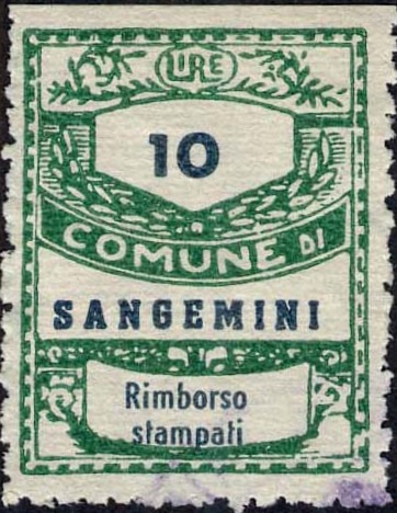 Marca da Bollo del Comune di SAN GEMINI su Carta Bianca Sottile di dimensioni 22,5 x 29 mm