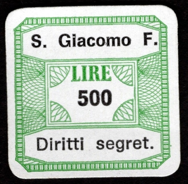 Marca da Bollo del Comune di SAN GIACOMO FILIPPO su Carta Bianca di dimensioni 20 x 20 mm