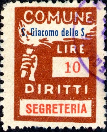Marca da Bollo del Comune di SAN GIACOMO DELLE SEGNATE su Carta Bianca Sottile di dimensioni 18,5 x 26 mm