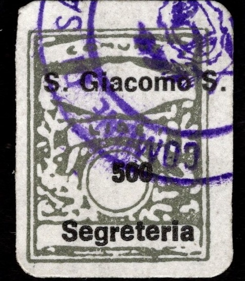 Marca da Bollo del Comune di SAN GIACOMO DELLE SEGNATE su Carta Bianca di dimensioni 21 x 14 mm