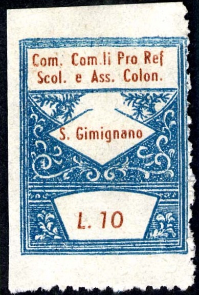 Marca da Bollo del Comune di SAN GIMIGNANO su Carta Bianca di dimensioni 22 x 29 mm