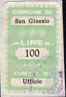 Marca da Bollo del Comune di SAN GINESIO su Carta Bianca di dimensioni 19,5 x 32 mm