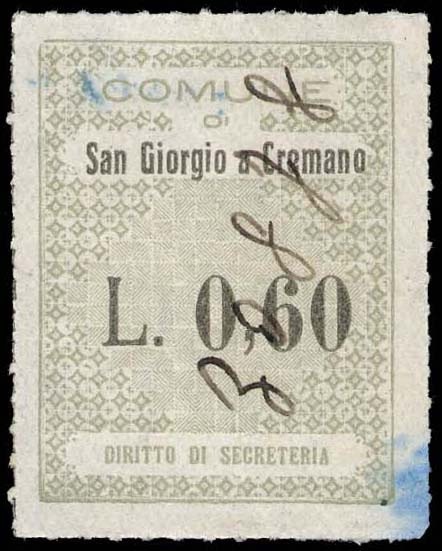 Marca da Bollo del Comune di SAN GIORGIO A CREMANO su Carta Bianca Sottile di dimensioni 25 x 32,5 mm