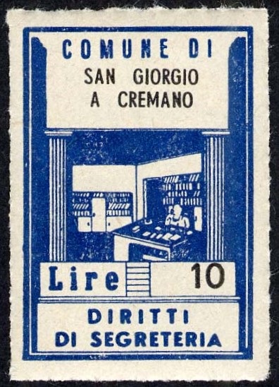 Marca da Bollo del Comune di SAN GIORGIO A CREMANO su Carta Bianca di dimensioni 22 x 32 mm