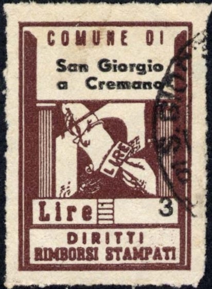 Marca da Bollo del Comune di SAN GIORGIO A CREMANO su Carta Bianca di dimensioni 22 x 32 mm