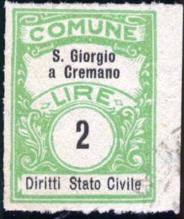 Marca da Bollo del Comune di SAN GIORGIO A CREMANO su Carta Bianca di dimensioni 20 x 27 mm