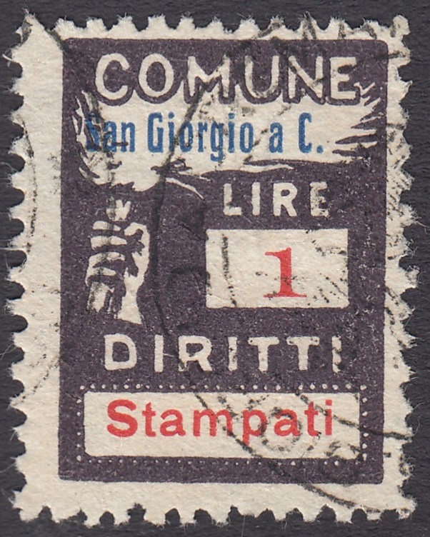 Marca da Bollo del Comune di SAN GIORGIO A CREMANO su Carta Bianca Sottile di dimensioni 18 x 25 mm