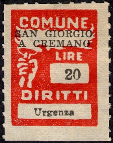 Marca da Bollo del Comune di SAN GIORGIO A CREMANO su Carta Bianca di dimensioni 20 x 27 mm