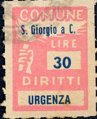 Marca da Bollo del Comune di SAN GIORGIO A CREMANO su Carta Bianca di dimensioni 18 X 25,5 mm