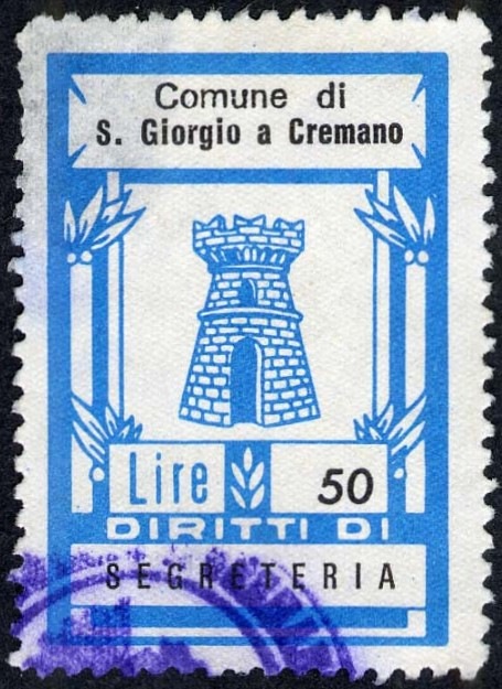 Marca da Bollo del Comune di SAN GIORGIO A CREMANO su Carta Bianca di dimensioni 25,5 x 38 mm