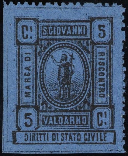 Marca da Bollo del Comune di SAN GIOVANNI VALDARNO su Carta Colorata di dimensioni 24 x 29 mm