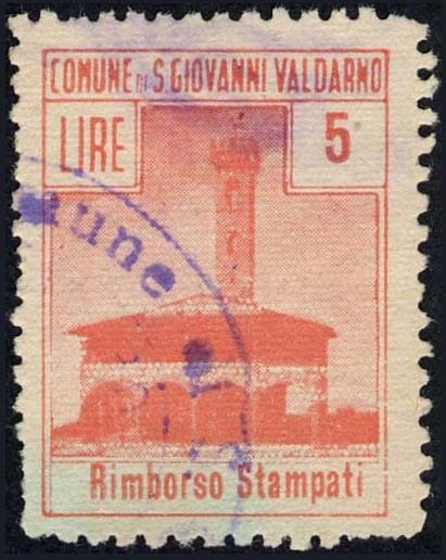 Marca da Bollo del Comune di SAN GIOVANNI VALDARNO su Carta Bianca Sottile di dimensioni 22 x 30 mm