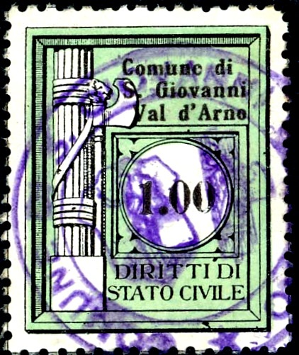 Marca da Bollo del Comune di SAN GIOVANNI VALDARNO su Carta Bianca di dimensioni 23 x 27 mm