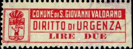 Marca da Bollo del Comune di SAN GIOVANNI VALDARNO su Carta Bianca di dimensioni 45 x 11 mm