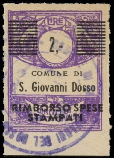 Marca da Bollo del Comune di SAN GIOVANNI DEL DOSSO su Carta Bianca di dimensioni 21,5 x 28 mm