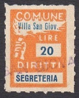 Marca da Bollo del Comune di VILLA SAN GIOVANNI IN TUSCIA su Carta Bianca Sottile di dimensioni 18 x 25 mm