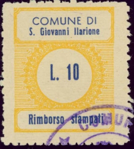 Marca da Bollo del Comune di SAN GIOVANNI ILARIONE su Carta Bianca di dimensioni 22 x 25,5 mm