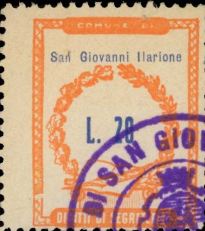 Marca da Bollo del Comune di SAN GIOVANNI ILARIONE su Carta Bianca di dimensioni 22 x 25,5 mm