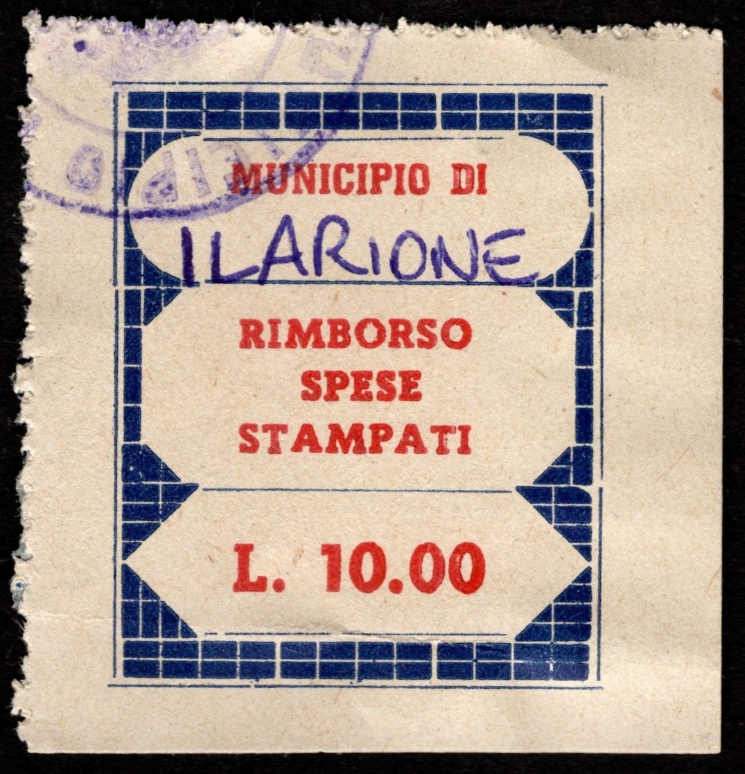 Marca da Bollo del Comune di SAN GIOVANNI ILARIONE su Carta Bianca di dimensioni 23 x 27 mm