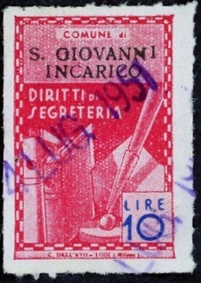 Marca da Bollo del Comune di SAN GIOVANNI INCARICO su Carta Bianca Sottile di dimensioni 21,5 x 31 mm