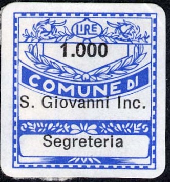 Marca da Bollo del Comune di SAN GIOVANNI INCARICO su Carta Bianca di dimensioni 19 x 21 mm