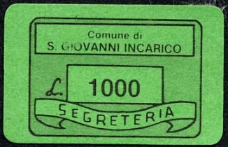 Marca da Bollo del Comune di SAN GIOVANNI INCARICO su Carta Colorata di dimensioni 17 x 12 mm