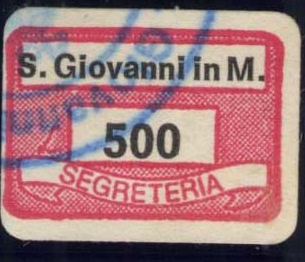 Marca da Bollo del Comune di SAN GIOVANNI IN MARIGNANO su Carta Bianca di dimensioni 19 x 14 mm